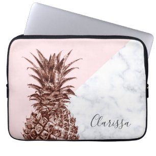 Housse Pour Ordinateur Portable Marbre blanc d'ananas rose élégant