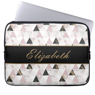 Housse Pour Ordinateur Portable Marbre géométrique rose or noir blanc Monogram