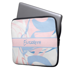 Housse Pour Ordinateur Portable Marbre tourbillonnant bleu blanc rose Monogram