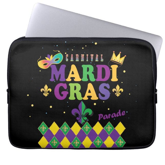 Housse Pour Ordinateur Portable Mardi Gras Carnival Décor Fleur de Lis Motif (Devant)