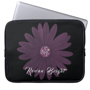 Housse Pour Ordinateur Portable Marguerite violette moderne sur simple noir