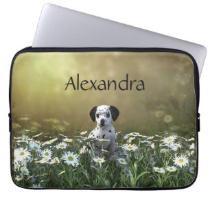 Housse Pour Ordinateur Portable Marionnette dalmate mignonne dans les marguerites