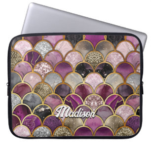 Housse Pour Ordinateur Portable Marmure rose violet or beige