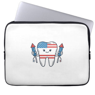 Housse Pour Ordinateur Portable Mascotte de dent patriotique Feu d'artifice Concep
