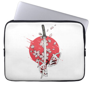 Housse Pour Ordinateur Portable Masque de renard à fleurs de cerisier Katana