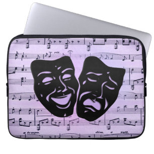 Housse Pour Ordinateur Portable Masques de musique et de théâtre violets