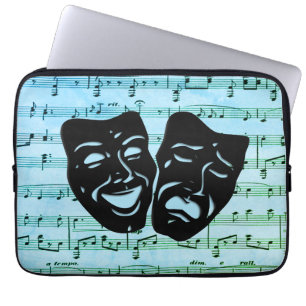 Housse Pour Ordinateur Portable Masques de théâtre unis par la musique bleue de l'