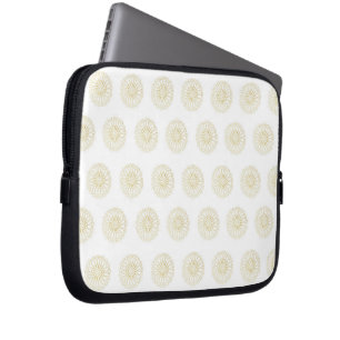 Housse Pour Ordinateur Portable Médaillons de fleurs de Zinnia blanches et dorées