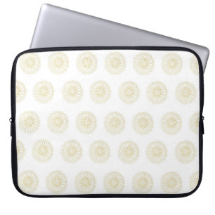 Housse Pour Ordinateur Portable Médaillons de fleurs de Zinnia blanches et dorées