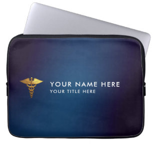 Housse Pour Ordinateur Portable Médecin élégant Navy Gold Caducée
