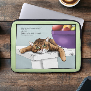 Housse Pour Ordinateur Portable Mignon Chat Tigre Orange Drôle en Attente