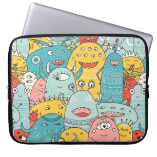 Housse Pour Ordinateur Portable mignon monstres foule sans couture motif dans le s