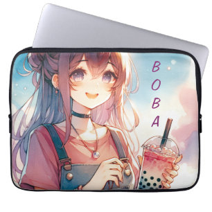 Housse Pour Ordinateur Portable Mignonne fille Anime tenant un Boba Tea