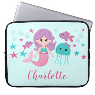 Housse Pour Ordinateur Portable Mignonne sirène fille personnalisée