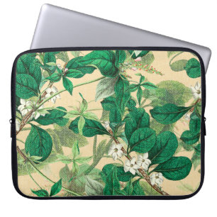 Housse Pour Ordinateur Portable Mini fleurs blanches avec motif feuille