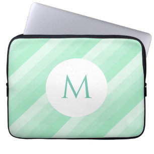 Housse Pour Ordinateur Portable Mint Green Stripes Moderne Monogrammé tendance