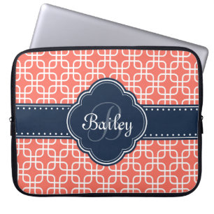 Housse Pour Ordinateur Portable Mod Coral Motif Marine Quatrefoil Monogramme