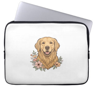 Housse Pour Ordinateur Portable Modèle de gravure vintage floral Golden Retriever_