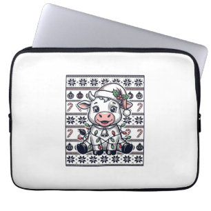 Housse Pour Ordinateur Portable Modèle de pull moche de Noël de vache gravé vintag