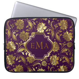 Housse Pour Ordinateur Portable Modèle Floral D'Or Violet Et Métallurgique