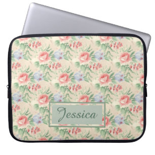 Housse Pour Ordinateur Portable Modèle floral rose Vintage clair personnalisé