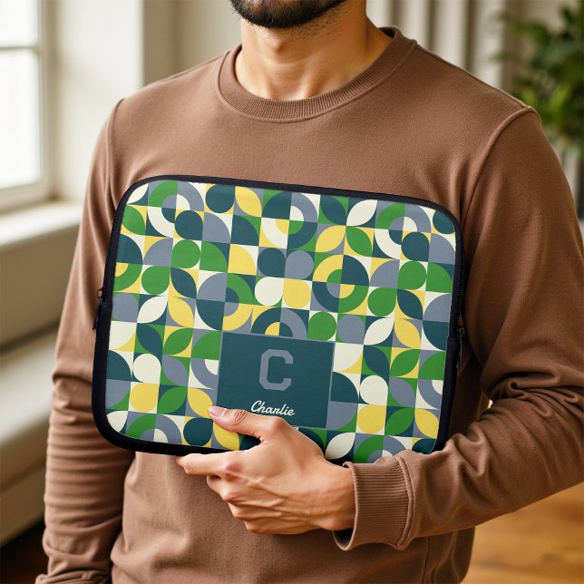 Housse Pour Ordinateur Portable Modern Bauhaus Abstract Geometric Monogram Pattern (Créateur téléchargé)