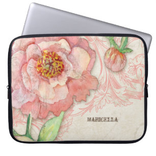 Housse Pour Ordinateur Portable Modern Vintage Peony Floral Swirls Antique Vintage