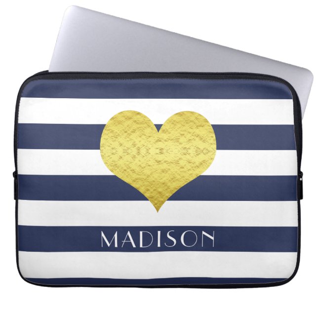 Housse Pour Ordinateur Portable Moderne Bleu Motif Gold Heart (Devant)