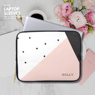Housse Pour Ordinateur Portable Moderne Simple Girl Blush et Black Polka Nom du po
