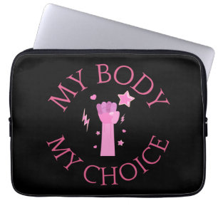 Housse Pour Ordinateur Portable Mon corps Mon choix rose poing féministe