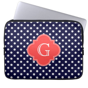 Housse Pour Ordinateur Portable Mongram de Navy White Polka