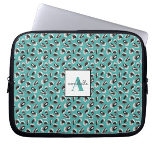 Housse Pour Ordinateur Portable Monogram Aqua Leopard Poster de animal personnalis