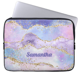 Housse Pour Ordinateur Portable Monogram Name Agate Gold Glitter Pink Purple Blue