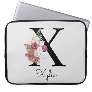 Housse Pour Ordinateur Portable Monogram Pink Boho Girly Floral Initial X