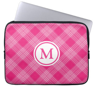 Housse Pour Ordinateur Portable Monogramme à carreaux rose éclatant