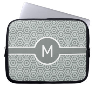 Housse Pour Ordinateur Portable Monogramme à une lettre sur Hexagons gris