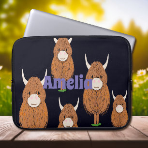 Housse Pour Ordinateur Portable Monogramme amusant Highland Cow