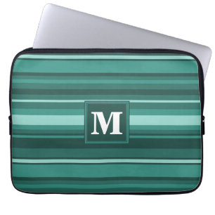 Housse Pour Ordinateur Portable Monogramme bandes turquoises