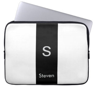 Housse Pour Ordinateur Portable Monogramme bicolore moderne noir et blanc