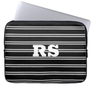 Housse Pour Ordinateur Portable Monogramme blanc en gras, lignes gris en gras sur