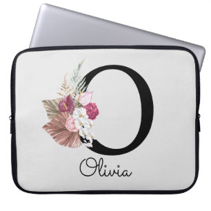 Housse Pour Ordinateur Portable Monogramme Boho rose Fille Floral O initial O