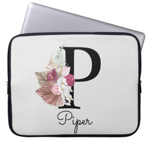 Housse Pour Ordinateur Portable Monogramme Boho rose Floral P initial
