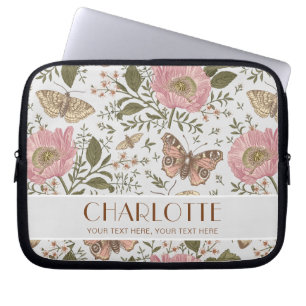 Housse Pour Ordinateur Portable Monogramme botanique Fleur sauvage moderne rouge f
