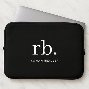 Housse Pour Ordinateur Portable Monogramme Classique Élégant Minimaliste Noir et B