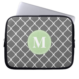 Housse Pour Ordinateur Portable Monogramme de menthe grise marocaine