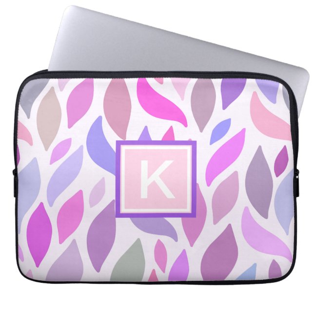Housse Pour Ordinateur Portable Monogramme de Motif végétal moderne rose Fille (Devant)