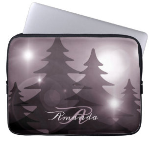 Housse Pour Ordinateur Portable Monogramme de Noël Arbres Roses Fêtes Hiver