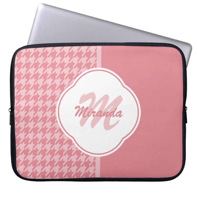 Housse Pour Ordinateur Portable Monogramme de pied de lit rose clair avec nom (Devant)
