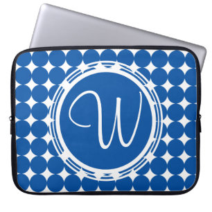 Housse Pour Ordinateur Portable Monogramme de point Polka Bleu