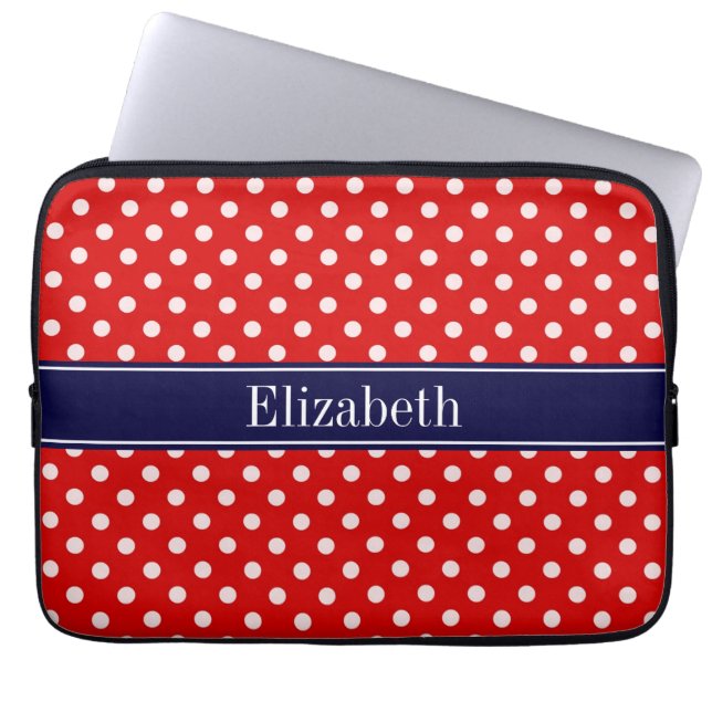 Housse Pour Ordinateur Portable Monogramme de ruban bleu bleu marine Pois rouge (Devant)